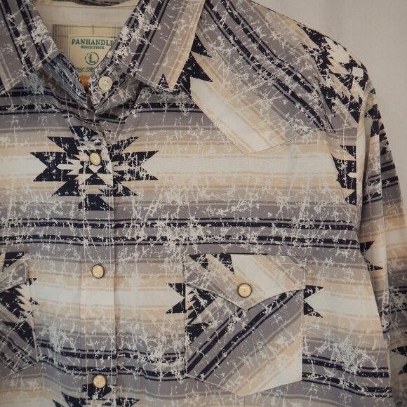 Panhandle Rough Stock Western Pearl Snap Southwestern Western Aztec Shirt Large - Picture 3 of 11
